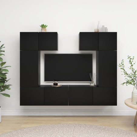 vidaXL Set de muebles de salón TV 6 piezas madera de ingeniería negro