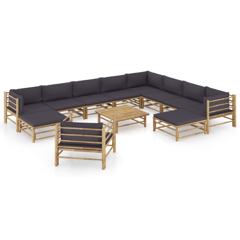 vidaXL Set de muebles de jardín 12 pzas bambú con cojines gris oscuro vidaXL Set de muebles de jardín 12 pzas bambú con cojines gris oscuro