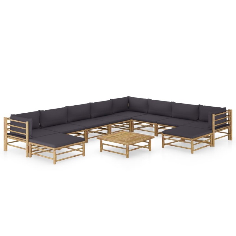 vidaXL Set de muebles de jardín 11 pzas bambú con cojines gris oscuro vidaXL Set de muebles de jardín 11 pzas bambú con cojines gris oscuro