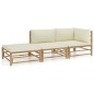 vidaXL Set de muebles de jardín 3 piezas bambú y cojines blanco crema vidaXL Set de muebles de jardín 3 piezas bambú y cojines blanco crema