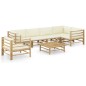 vidaXL Set de muebles de jardín 7 piezas bambú y cojines blanco crema vidaXL Set de muebles de jardín 7 piezas bambú y cojines blanco crema