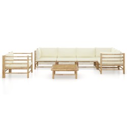 vidaXL Set de muebles de jardín 7 piezas bambú y cojines blanco crema