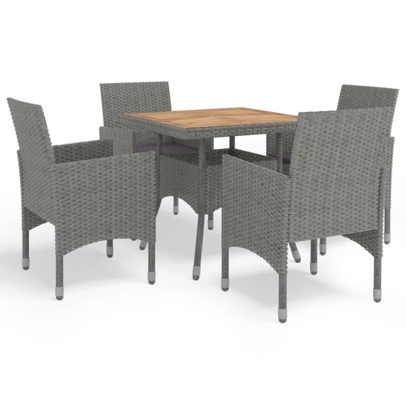 vidaXL Muebles de jardín 5 piezas ratán sintético gris y acacia vidaXL Muebles de jardín 5 piezas ratán sintético gris y acacia