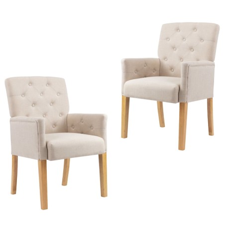 vidaXL Sillas de comedor con reposabrazos 2 unidades de tela beige 