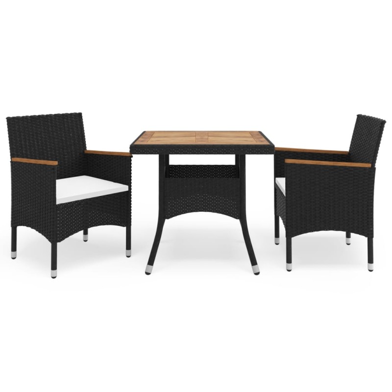 vidaXL Muebles de jardín 3 piezas ratán sintético negro y acacia vidaXL Muebles de jardín 3 piezas ratán sintético negro y acacia