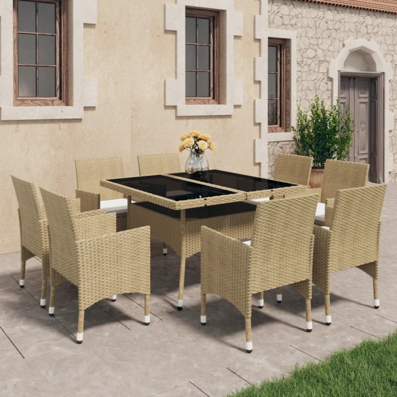 vidaXL Muebles de jardín 9 piezas ratán sintético y vidrio beige vidaXL Muebles de jardín 9 piezas ratán sintético y vidrio beige