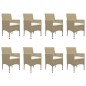 vidaXL Muebles de jardín 9 piezas ratán sintético y vidrio beige vidaXL Muebles de jardín 9 piezas ratán sintético y vidrio beige