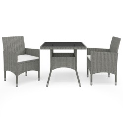 vidaXL Muebles de jardín 3 piezas ratán sintético y vidrio gris