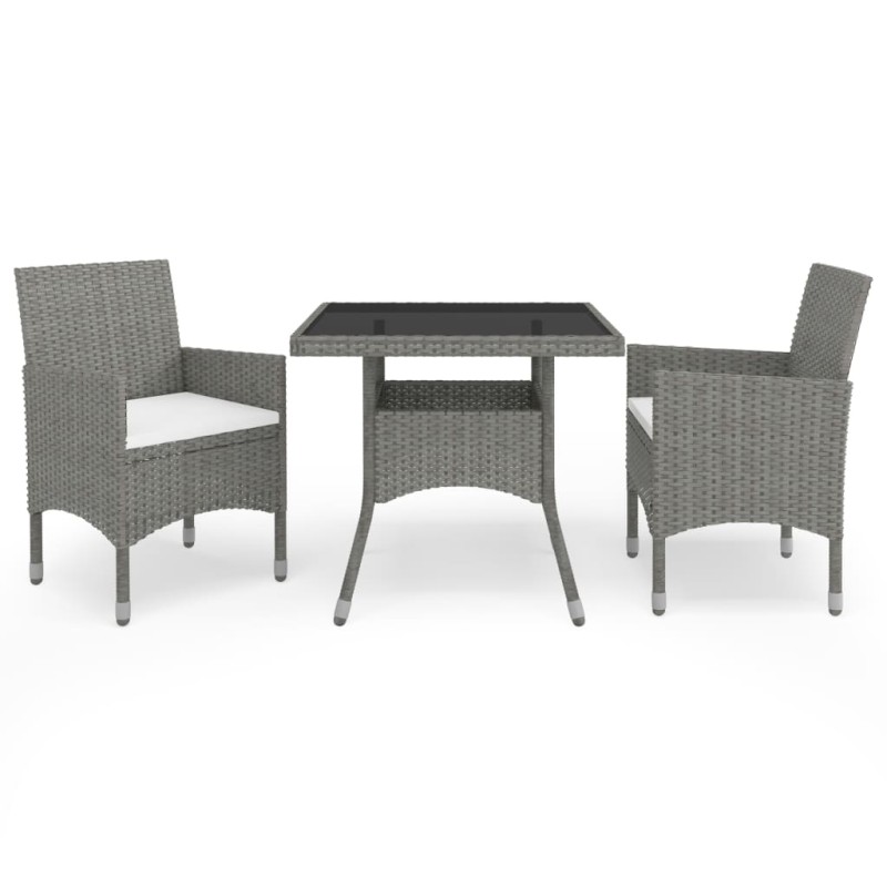 vidaXL Muebles de jardín 3 piezas ratán sintético y vidrio gris vidaXL Muebles de jardín 3 piezas ratán sintético y vidrio gris