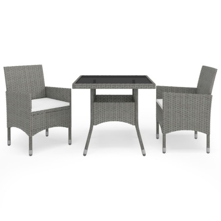 vidaXL Muebles de jardín 3 piezas ratán sintético y vidrio gris