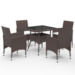 vidaXL Muebles de jardín 5 piezas ratán sintético y vidrio marrón