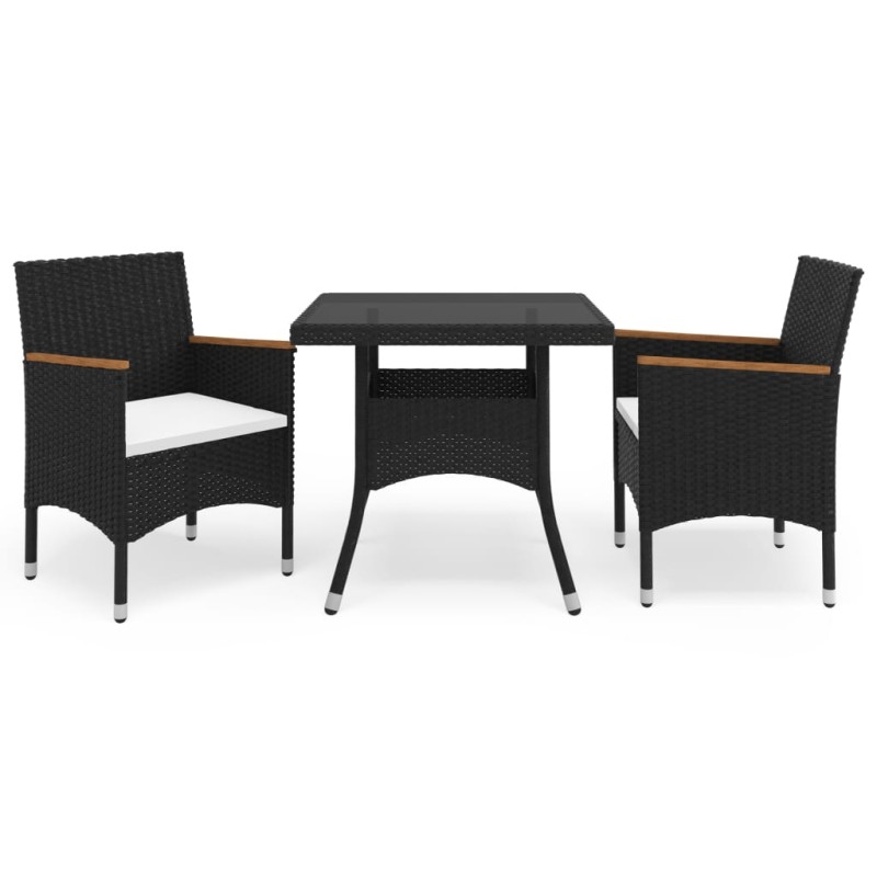 vidaXL Muebles de jardín 3 piezas ratán sintético negro y acacia vidaXL Muebles de jardín 3 piezas ratán sintético negro y acacia