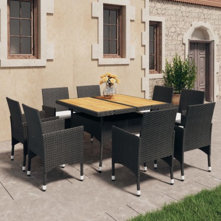 vidaXL Set de comedor de jardín 9 pzas ratán PE y madera acacia negro 
