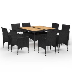 vidaXL Set de comedor de jardín 9 pzas ratán PE y madera acacia negro 