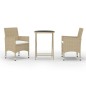 vidaXL Set de bistró de jardín 3 pzas ratán PE vidrio templado beige vidaXL Set de bistró de jardín 3 pzas ratán PE vidrio templado beige