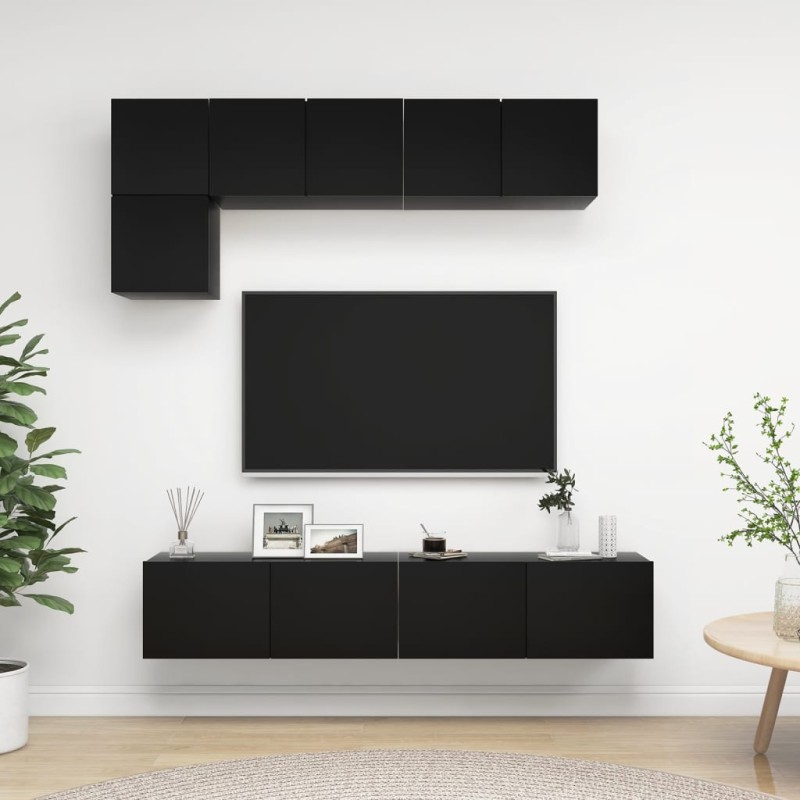 vidaXL Set de muebles de salón TV 5 piezas madera ingeniería negro vidaXL Set de muebles de salón TV 5 piezas madera ingeniería negro