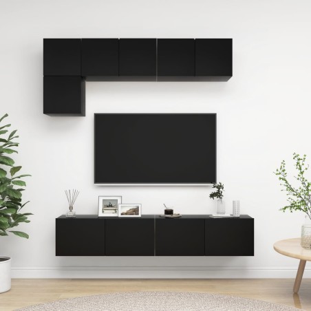 vidaXL Set de muebles de salón TV 5 piezas madera ingeniería negro