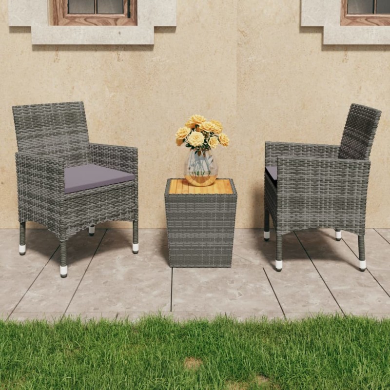vidaXL Muebles de jardín 3 pzas ratán sintético madera acacia gris vidaXL Muebles de jardín 3 pzas ratán sintético madera acacia gris