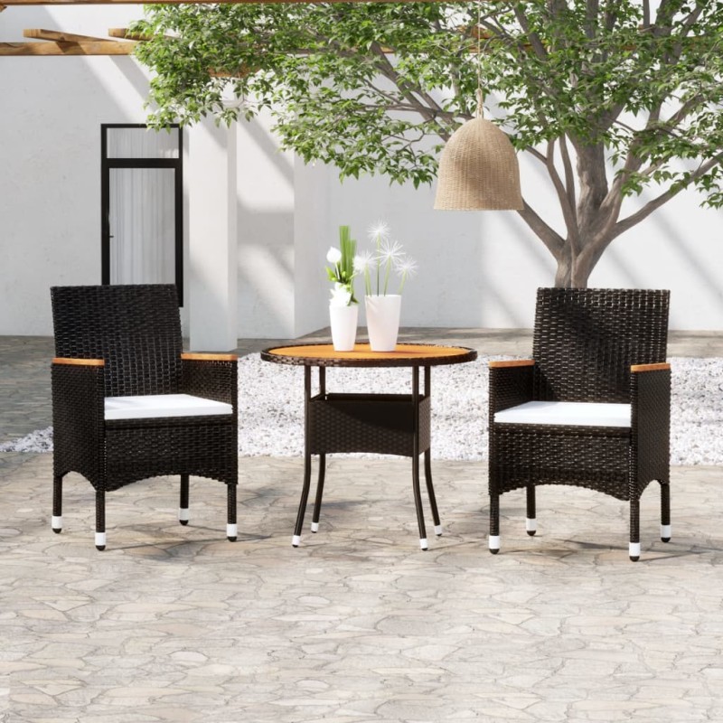vidaXL Juego de comedor de jardín 3 piezas ratán sintético negro vidaXL Juego de comedor de jardín 3 piezas ratán sintético negro