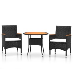 vidaXL Juego de comedor de jardín 3 piezas ratán sintético negro