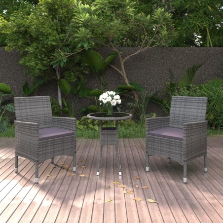 vidaXL Juego de comedor de jardín 3 piezas ratán sintético gris