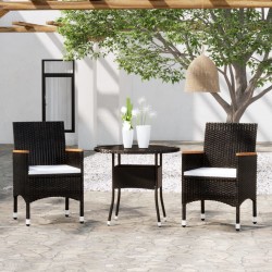 vidaXL Juego de comedor para jardín 3 piezas ratán sintético negro