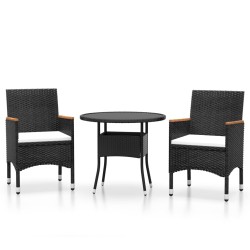 vidaXL Juego de comedor para jardín 3 piezas ratán sintético negro