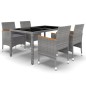 vidaXL Set de comedor de jardín 5 pzas ratán sintético vidrio gris vidaXL Set de comedor de jardín 5 pzas ratán sintético vidrio gris