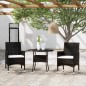 vidaXL Juego de comedor para jardín 3 piezas ratán sintético negro