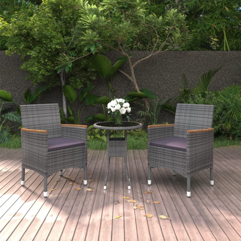 vidaXL Juego de comedor de jardín 3 piezas ratán sintético gris vidaXL Juego de comedor de jardín 3 piezas ratán sintético gris