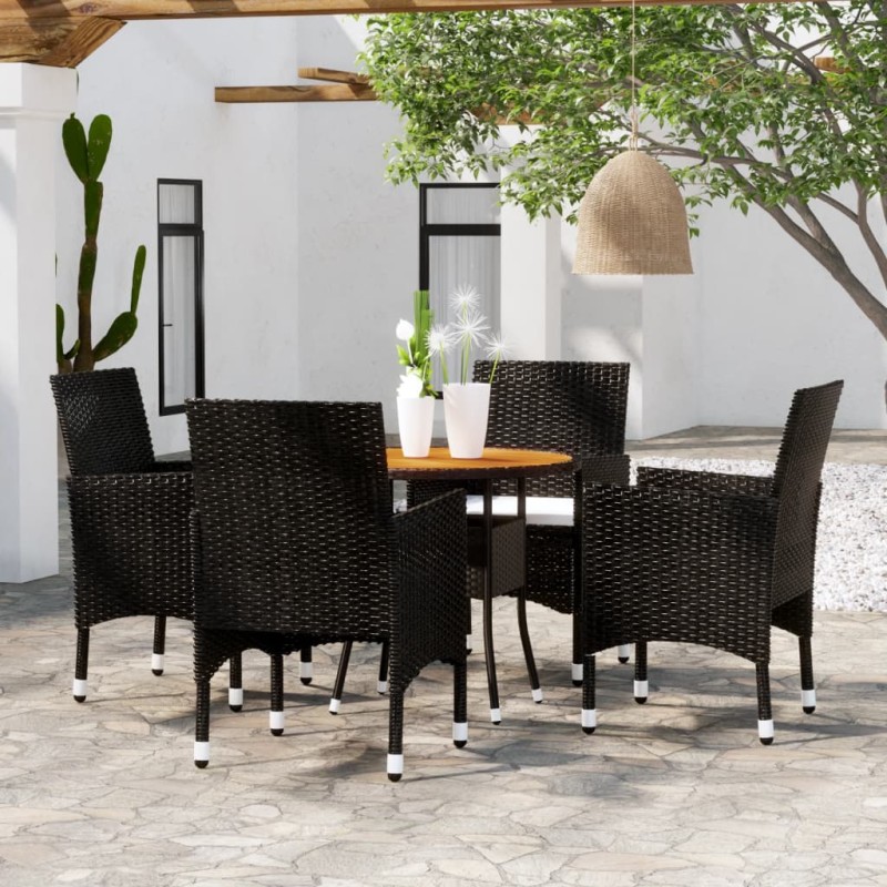 vidaXL Juego de comedor para jardín 5 piezas ratán sintético negro vidaXL Juego de comedor para jardín 5 piezas ratán sintético negro