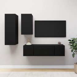 vidaXL Set de muebles de salón TV 4 piezas madera ingeniería negro