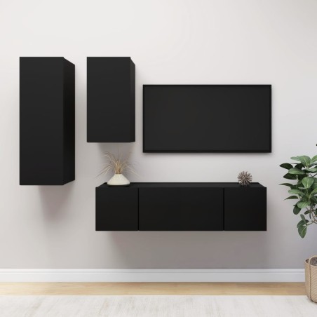 vidaXL Set de muebles de salón TV 4 piezas madera ingeniería negro