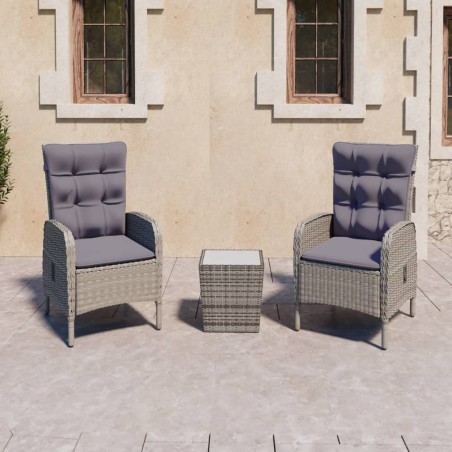 vidaXL Mesa y sillas de jardín 3 piezas ratán sintético y vidrio gris