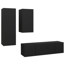 vidaXL Set de muebles de salón TV 4 piezas madera ingeniería negro