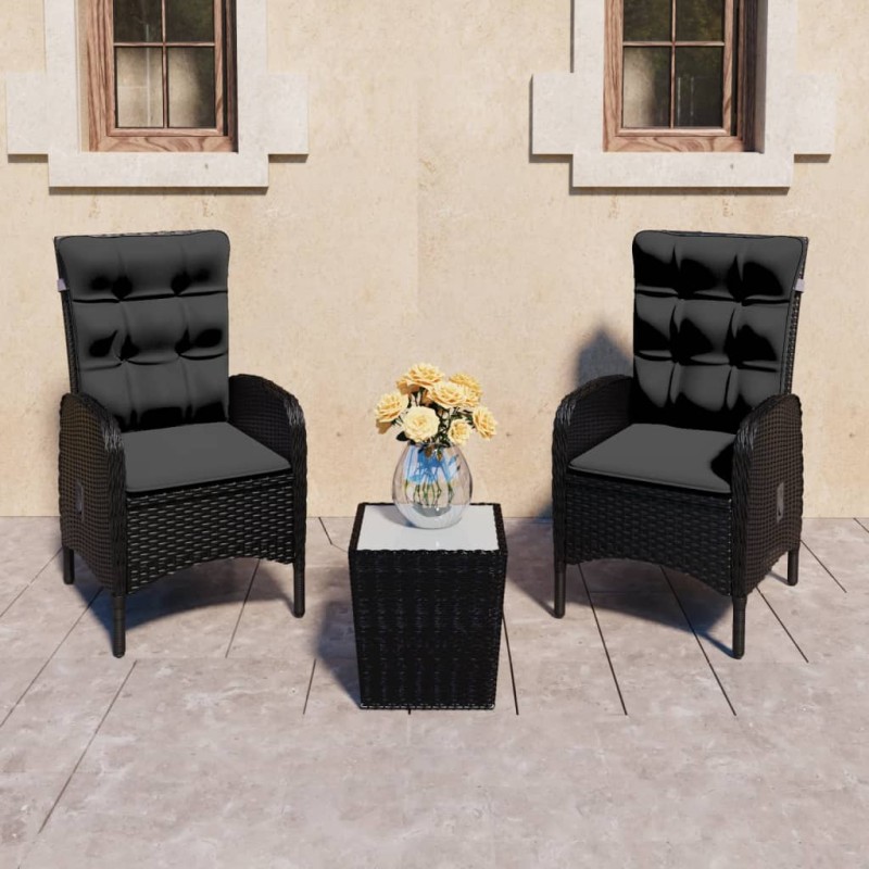 vidaXL Mesa y sillas de jardín 3 piezas ratán sintético y vidrio negro vidaXL Mesa y sillas de jardín 3 piezas ratán sintético y vidrio negro