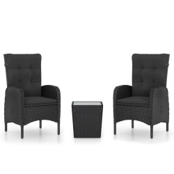 vidaXL Mesa y sillas de jardín 3 piezas ratán sintético y vidrio negro
