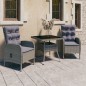 vidaXL Muebles de jardín 3 piezas ratán sintético y vidrio gris vidaXL Muebles de jardín 3 piezas ratán sintético y vidrio gris