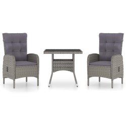 vidaXL Muebles de jardín 3 piezas ratán sintético y vidrio gris