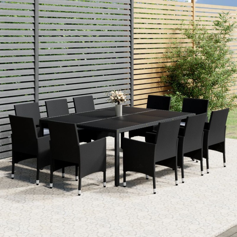 vidaXL Juego de comedor de jardín 11 piezas ratán sintético negro vidaXL Juego de comedor de jardín 11 piezas ratán sintético negro
