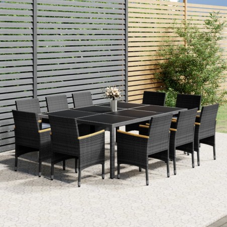 vidaXL Juego de comedor de jardín 11 piezas ratán sintético gris