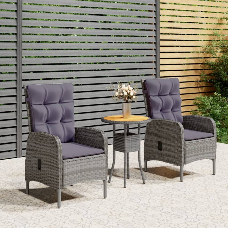 vidaXL Juego de comedor para jardín 3 piezas ratán sintético gris vidaXL Juego de comedor para jardín 3 piezas ratán sintético gris