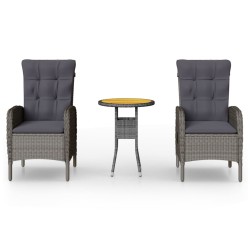 vidaXL Juego de comedor para jardín 3 piezas ratán sintético gris