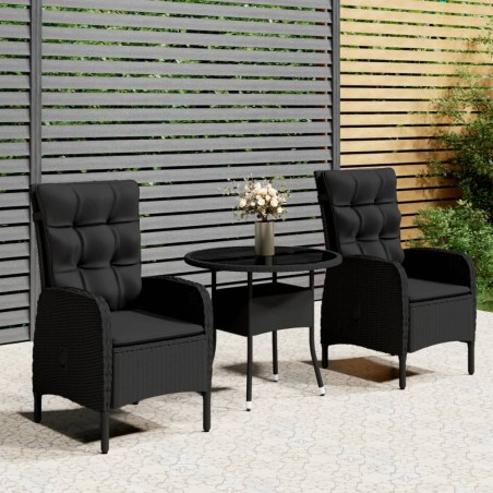 vidaXL Juego de comedor para jardín 3 piezas ratán sintético negro