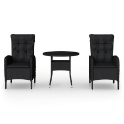 vidaXL Juego de comedor para jardín 3 piezas ratán sintético negro
