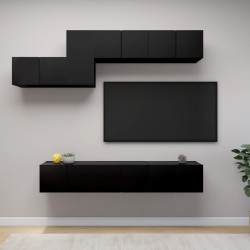 vidaXL Set de muebles de salón TV 7 piezas madera de ingeniería negro