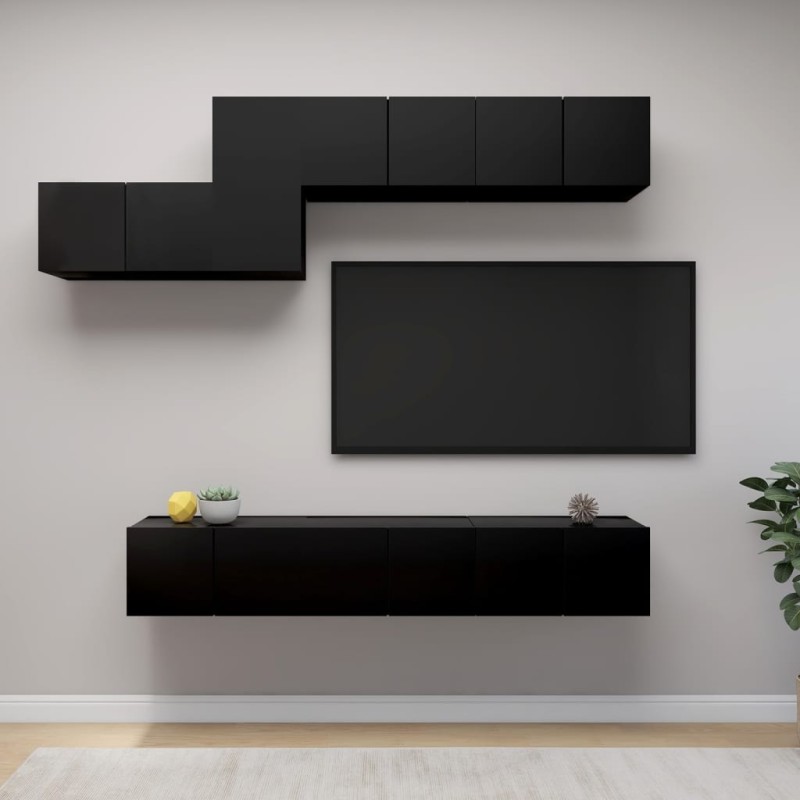 vidaXL Set de muebles de salón TV 7 piezas madera de ingeniería negro vidaXL Set de muebles de salón TV 7 piezas madera de ingeniería negro