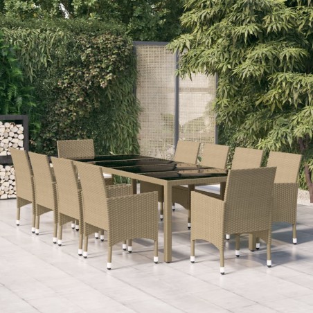 vidaXL Juego de comedor de jardín de 11 piezas ratán sintético beige