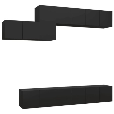 vidaXL Set de muebles de salón TV 7 piezas madera de ingeniería negro