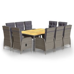 vidaXL Set de comedor de jardín 11 piezas ratán sintético gris